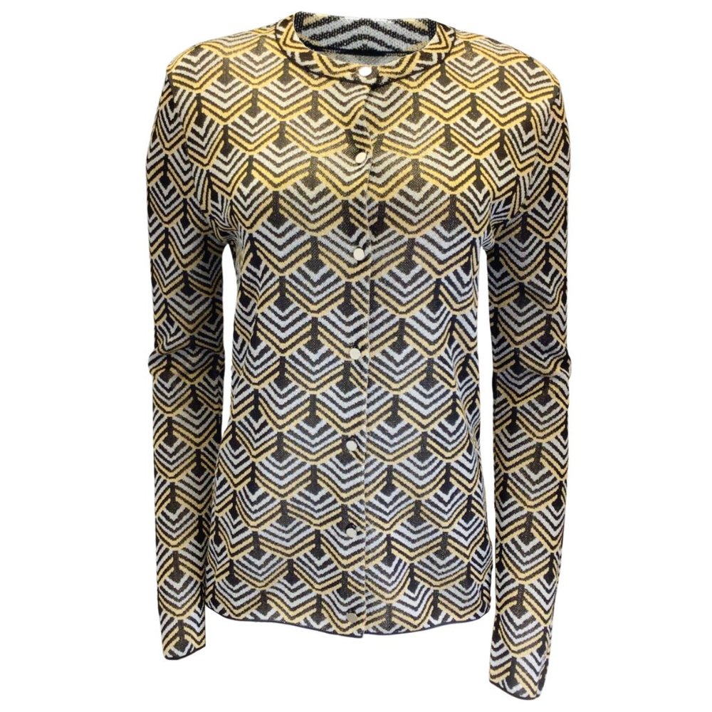 PACO RABANNE GOLD / BLACK / SILVER METALLIC GEOMETRIC PATTERNED KNIT CARDIGAN SW